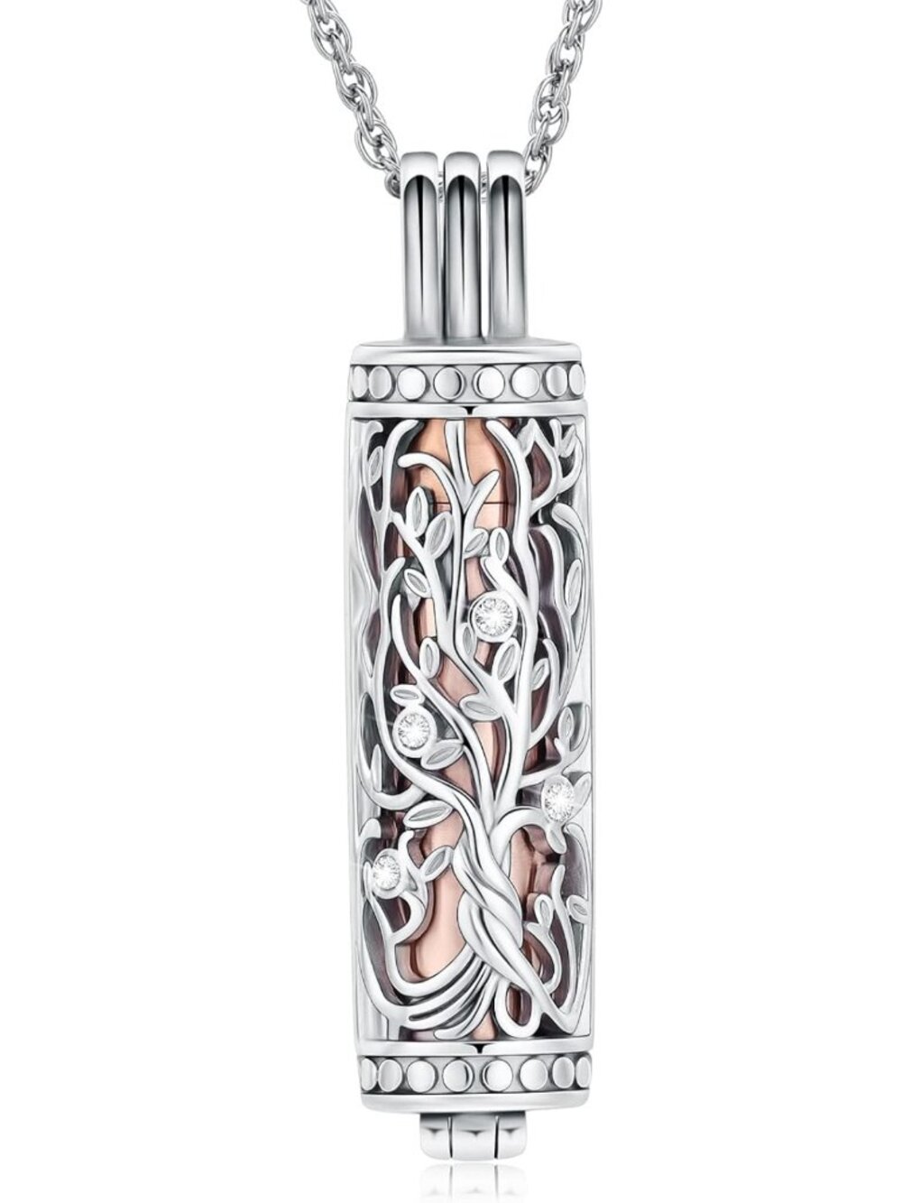Tree of Life Cylinder Cremation Necklace for Ashes - Memorial Jewelry for Loved